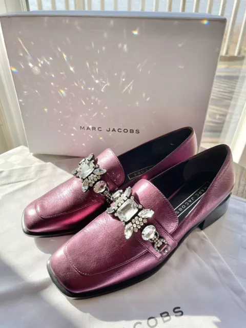 Marc Jacobs Tilde Purple Leather Rhinestone Embellished Stack Heel Loafer9M $395