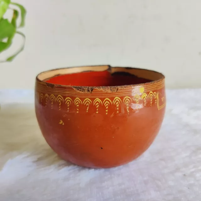 1920s Vintage Lacquered Hand Painted Straw Woven Burmese Wooden Bowl W639 3