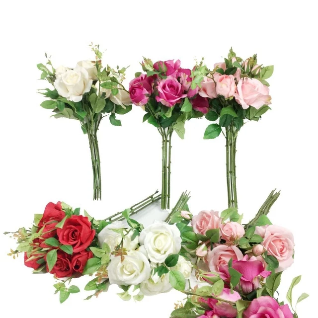 Bouquet Greenery Leaves Plant Wall Lifelike Flowers Artificial Rose Bundle