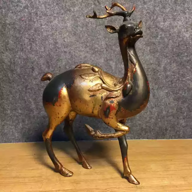 Chinese Pure Copper Gilded Handmade Exquisite Deer Statue 3767