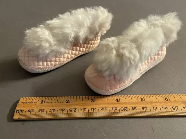 Vintage Mrs. Day's Ideal Light Pink Quilted Fur Trim Baby Booties Crib Shoes