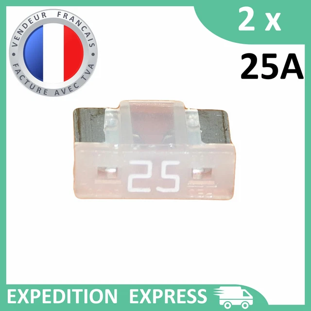 2 mini fusibles 25A auto moto à lame low profile blanc