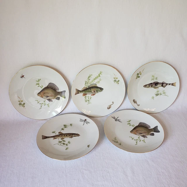 Bareuther Waldsassen Fish Plates Bavaria Germany Vintage Discontinued 7.75" - 5 2