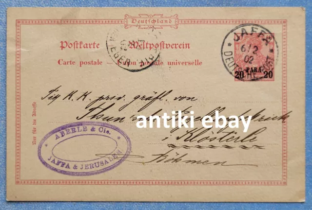 # DP Türkei Firmenpost - Ganzsache 1902 aus Jaffa - Aberle & Cie. Jaffa