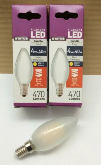 2 x 4w = 40w Watt LED Candle Light Bulbs Small Screw SES E14 Pearl Filament Lamp