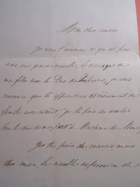 DUC de CONEGLIANO MONCEY 1825-1901 LETTRE AUTOGRAPHE SIGNEE MARIAGE DUC LESPARRE 2