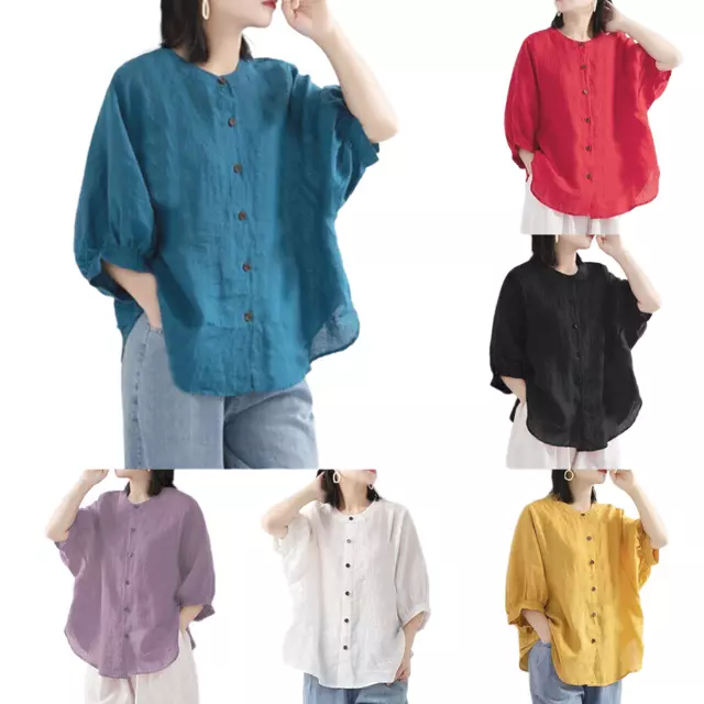 Women Cotton Linen Casual Loose Blouse Ladies Summer Baggy T-Shirt Tunic Tops