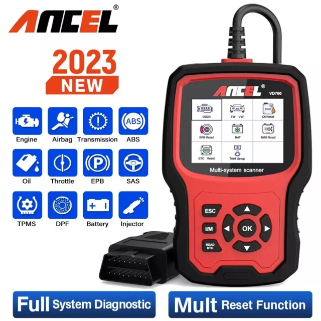 2023 Ancel VD700 Pro dispositivo diagnostico auto scanner OBD2 ABS SRS per VW