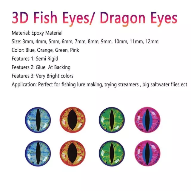 100pcs Holographic 3D Epoxy Dragon Fish Eyes Saltwater Streamer Fly Tying 3-12mm 2