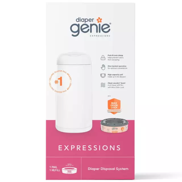 Expressions Pail White, Odor-Controlling Diaper Disposal System, One Pail & One