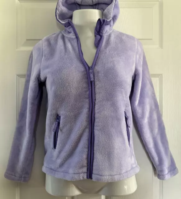 Lands End Full Zip Purple Luxe Fleece Jacket Hooded Girls L 14