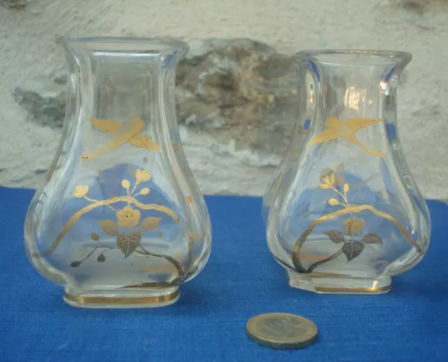 V51 A IDENTIFIER : 2 Petit Vase Cristal & Or Manufacture Baccarat ? Art Nouveau