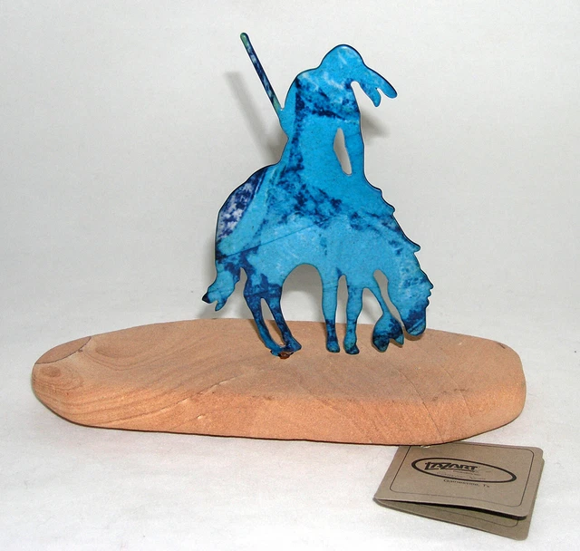 Lazart Metal Art End of the Trail Indian Warrior on Horse Mounted on Sandstone