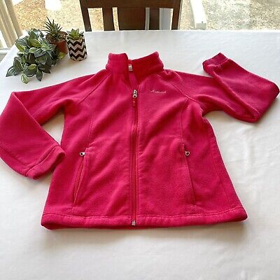 COLUMBIA Solid Dark Pink Girls Fleece Full Zip Jacket Large 14-16 Pockets
