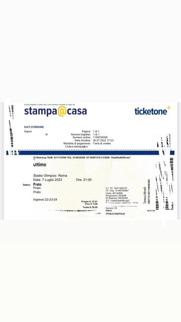 2 Biglietti Concerto Ultimo 07.07.23 - PRATO STADIO OLIMPICO! 99 EURO