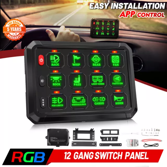 APP 12 Gang Switch Panel LED Light Bar Electronic Relay System Car Boat Marine