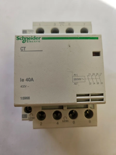 SCHNEIDER 40A CONTACTOR 4 Pole Modular Ac1 4X N/Open 230V Coil 3 15968 ...