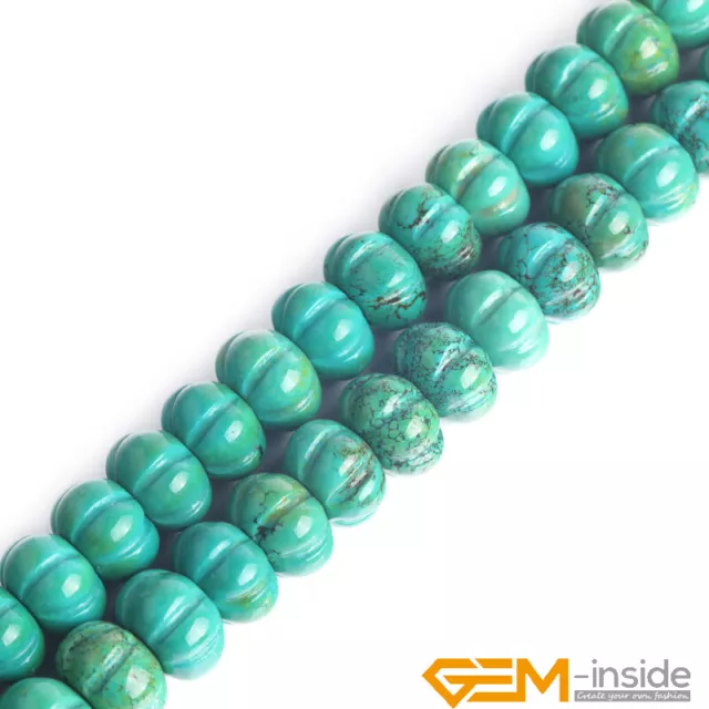 Old Turquoise Stone Pumpkin Lantern Shape Carved Mala Beads For Jewelry Making