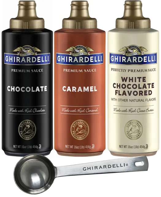Ghirardelli Chocolate Sauce, White Chocolate Flavored Sauce, Caramel Sauce 16 Oz