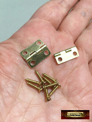 M00891 MOREZMORE 2 Miniature Door Hinges 1:6 Scale with 8 Nails Dollhouse Brass