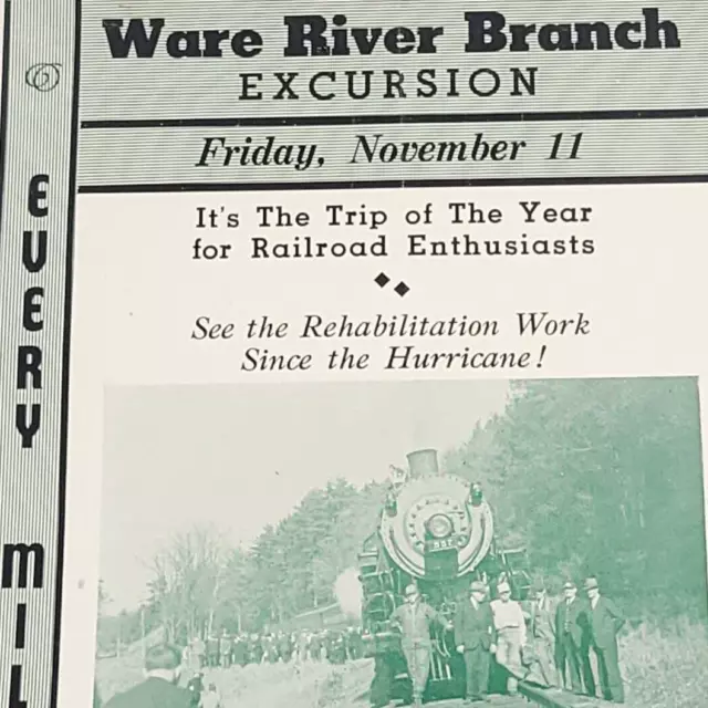 1938 Boston Albany Railroad Poster Flyer Armistice Day Ware River Excursion