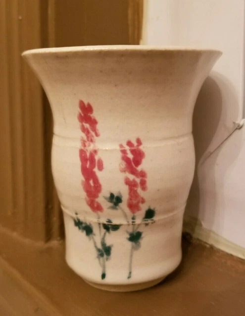 Vintage Shabby Chic French Canadian Ceramic Hand Painted Bud Vase Wildflowers