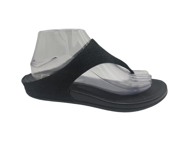 FITFLOP L88-001 Banda Black Suede Snake Print Comfort Flip Flop Women’s SANDAL