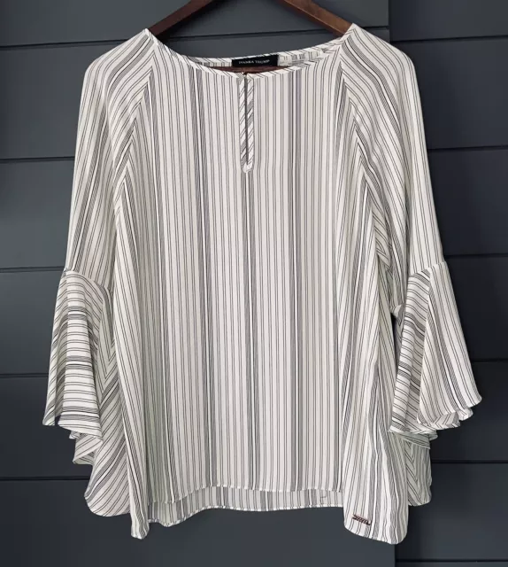 Ivanka Trump Women's Blouse Sz S Black/White, Stripe Bell Sleeve