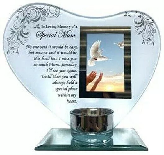 Glass Heart ~ Special Mum  Memorial Photo Frame Tealight Tea Light Candle Holder