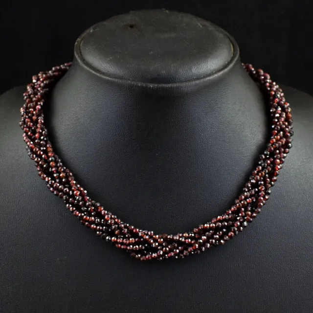 362 Cts Natural Red Garnet Round Shape Faceted Beads Necklace Jewelry JK 12E379