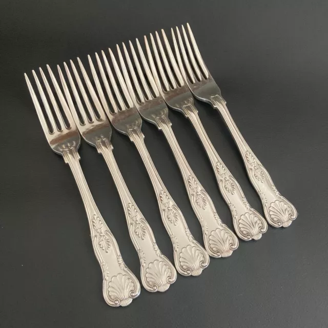 Set Of 6 Vintage Walker & Hall W&H Kings Pattern Silver Plate Main Dinner Forks
