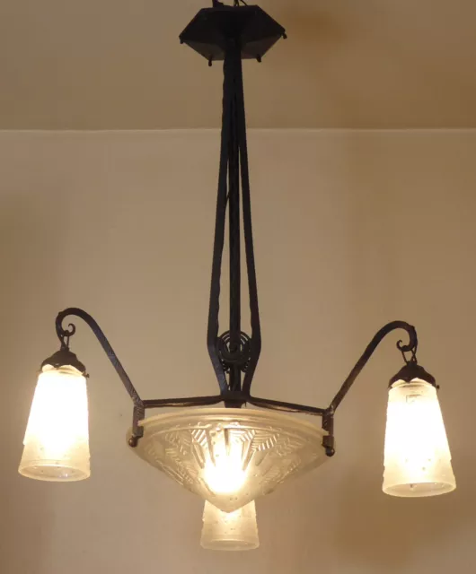 Art-Deco Deckenlampe, Frankreich um 1925, signiert: Muller Frères Luneville