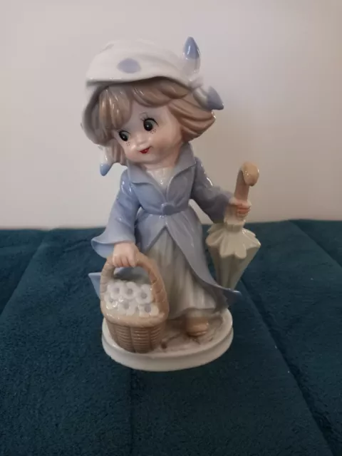 Vintage KPM Porcelain Figurine Young Girl With Umbrella And Basket Of Flowers