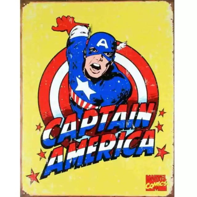 Marvel Comics Captain America Retro Metal Tin Sign Bar 40.5x31.5 Genuine USA