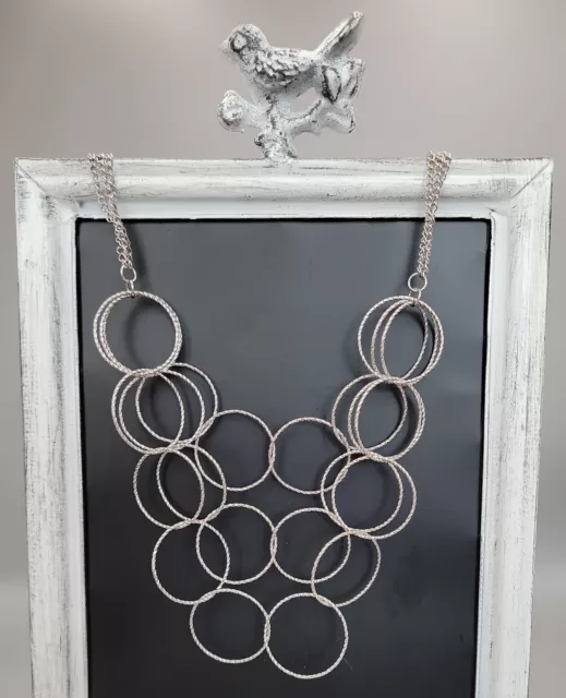 Silvertone Open Circle Sparkling Bubbles Bib Necklace 23 - 26"
