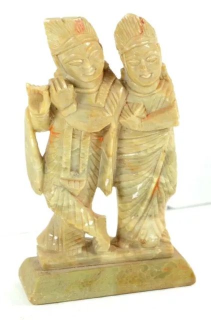 Vintage Hindu God Krishna and Goddess Devi Andal Small Hand Carved Stone Figure 2