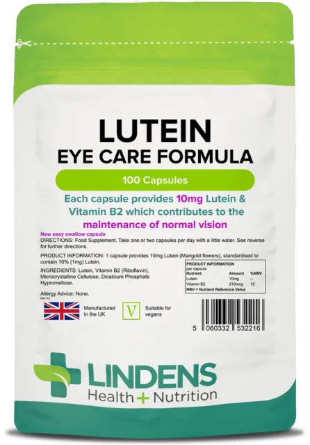 Lindens Comprimés de Lutéine 10mg De Capsules De Qualité Supplément Naturel