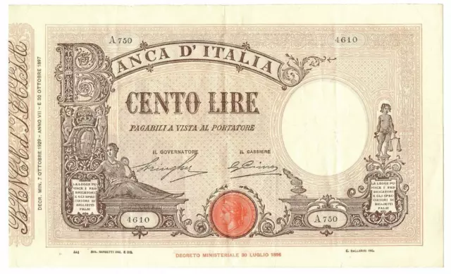 100 Lire Barbetti Grande B Matrice Laterale Testina Fascio 07/10/1929 Bb/Spl