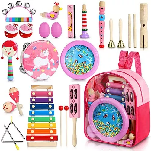 Jojoin Strumenti Musicali Bambini 25 Pezzi Rosa Percussioni per Bambini con B...