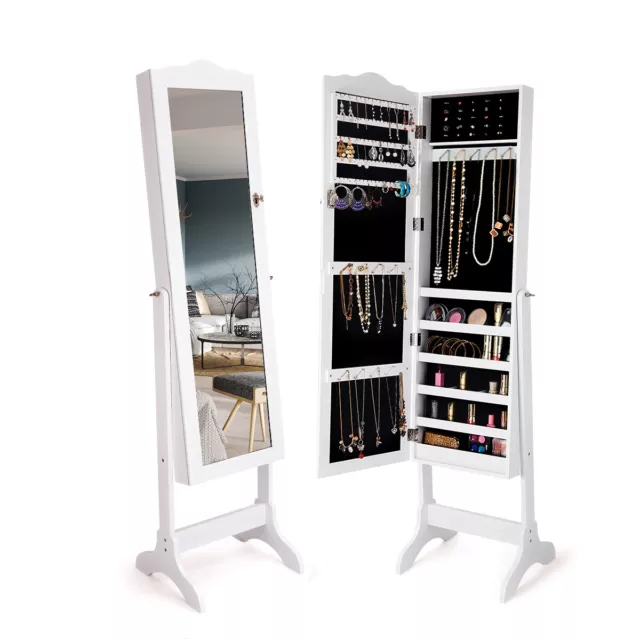 Topbuy Lockable Mirrored Cabinet Jewelry Organizer Dressing Mirror W/Storage Box