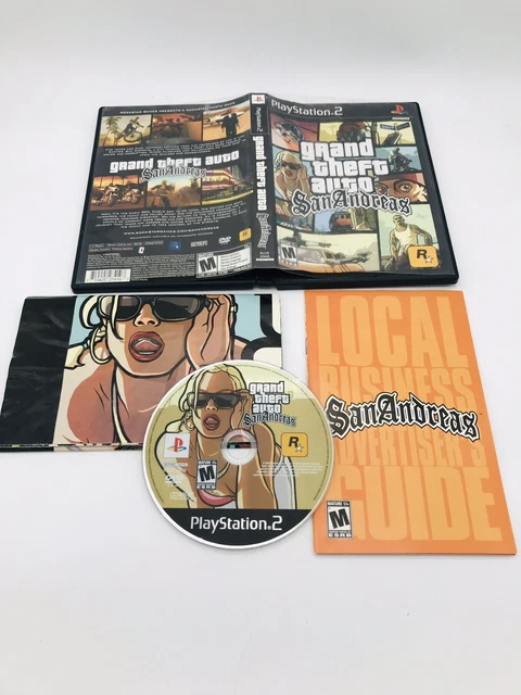 GRAND THEFT AUTO GTA San Andreas Sony PlayStation PS2 etichetta nera ...