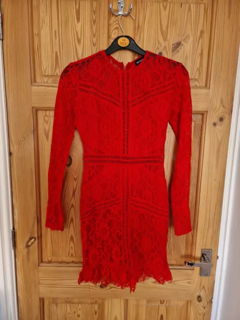 Red lace ladder detail best sale frill hem bodycon dress