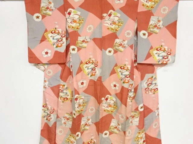 37041# Japanese Kimono / Antique Kimono / Kiku & Ume Blossom With Peony