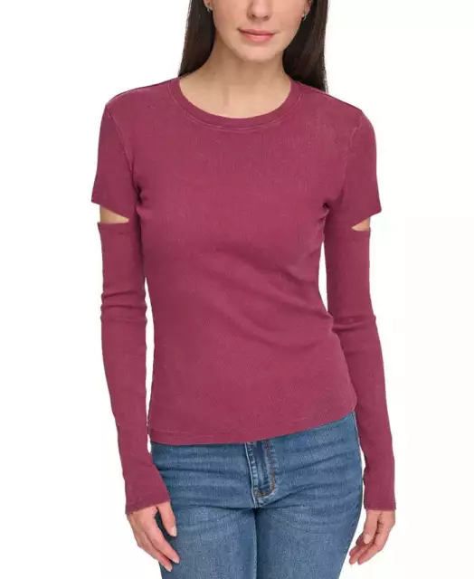 DKNY Jeans Crewneck Long-Sleeve Cutout Knit Top 4D 940