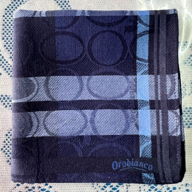 Handkerchief Men's Vintage Art Blue Geometric Striped Pocket Square Cotton 19"