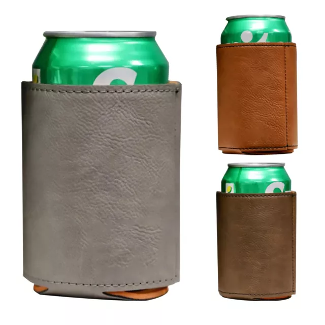 Can Cooler Sleeves PU leather Collapsible Beverage Can & Bottle Holders Non-Slip