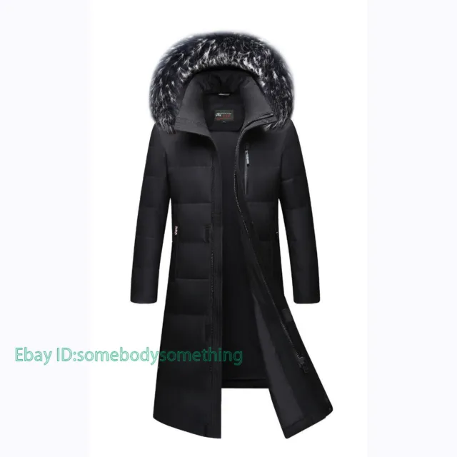 Winter Fur Hooded 90% Down Coat Knee Length Mens Korean Long Puffer Parka  Jacket