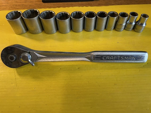 Craftsman 1/2” Dr. Ratchet Vf-44985/11 V Sockets 7/16”-1 1/16” Used Made Usa L36