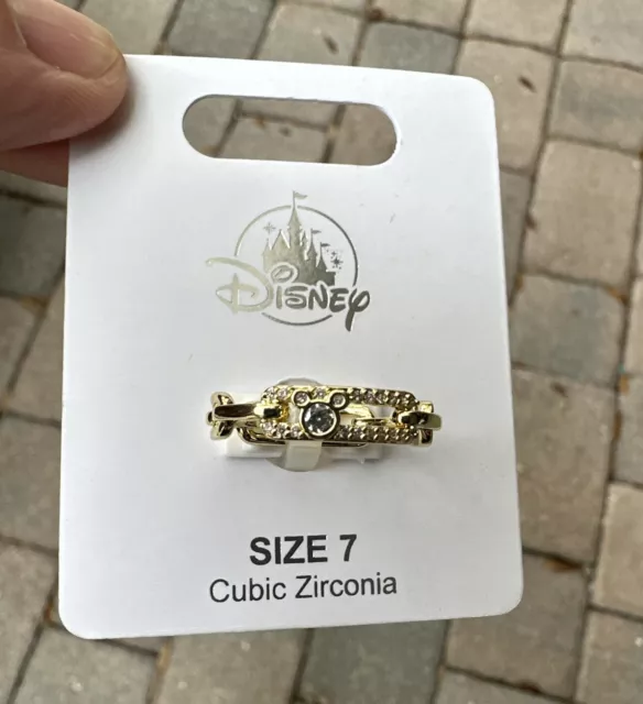 Disney Parks Gold Tone Mickey Icon Cubic Zirconia Women’s Ring Size 7