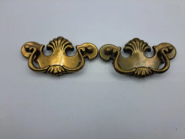 Vintage Lot of 2 Brass Tone Drawer Pulls, Dresser Handles, Cabinet Hardware